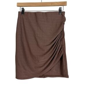 Forever 21 Mini Skirt Womens M Brown Ruched Slit Bodycon Stretch Earthy Neutral